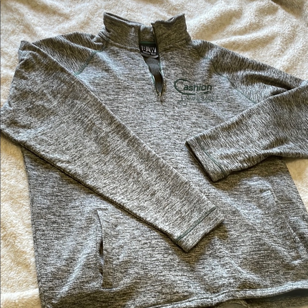 Gray Zip Up Sweater “ashion fishing rods” with Standing Collar